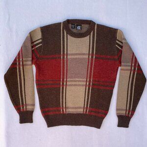Vintage Kennington Wool Colorblock Brown Orange Knit Crewneck Sweater Size L